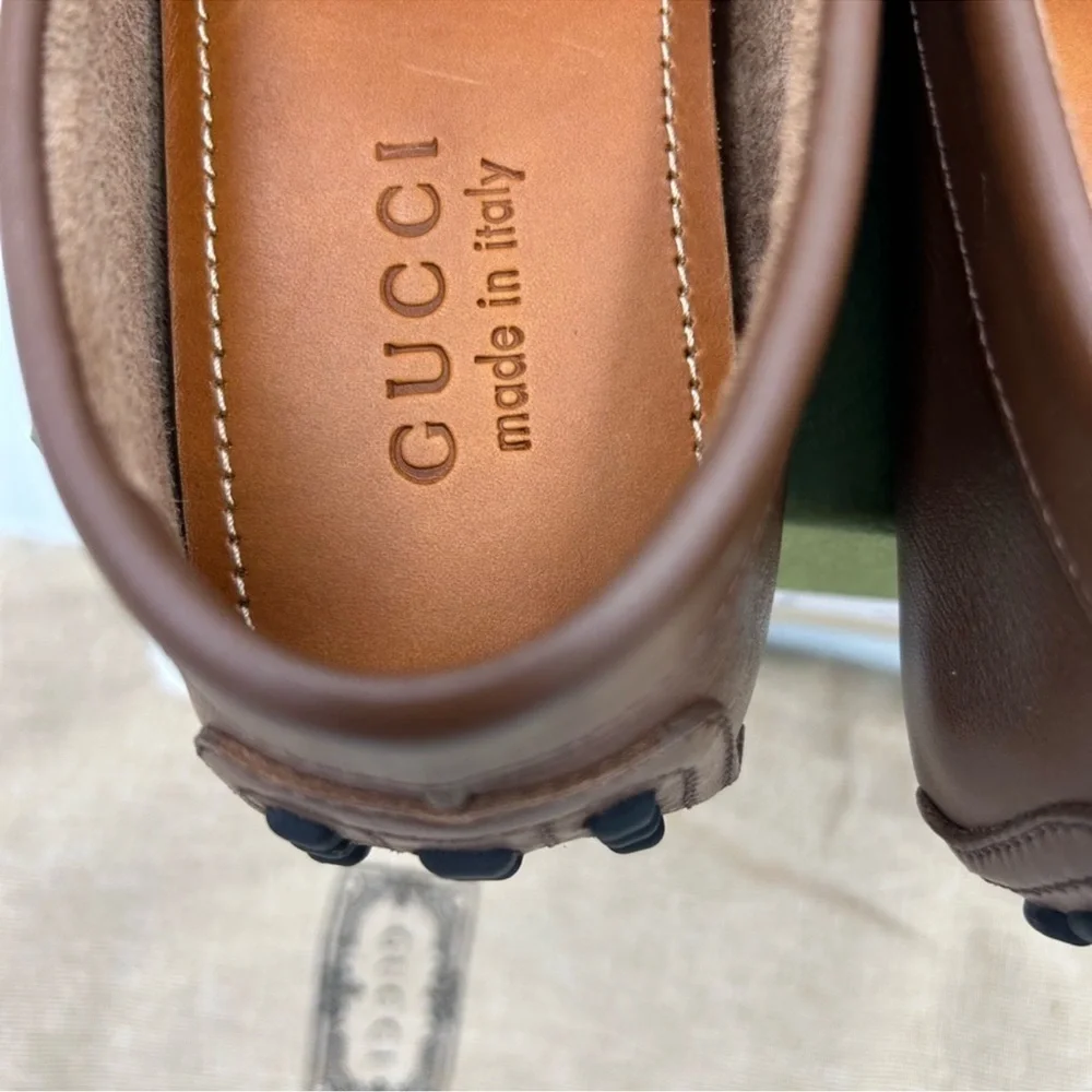 Men’s Gucci interlocking G leather driver loafers size 7 fits eight US